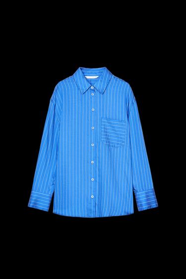 Zara ZW COLLECTION OVERSIZED STRIPED SHIRT - Blue / White - Image 0