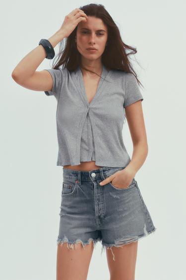 CAMISETA DOBLE HALTER - Gris vigoré de Zara