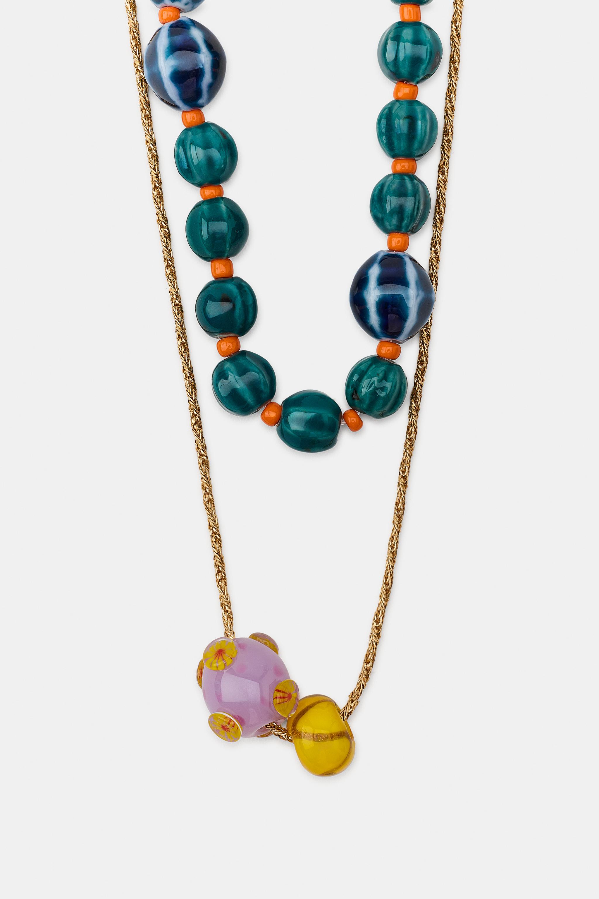 Женские аксессуары Zara PACK OF 2 CERAMIC BEAD CORD NECKLACES — фото 4