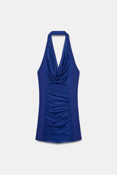 Zara COMBINATION TULLE HALTER DRESS - Ink blue