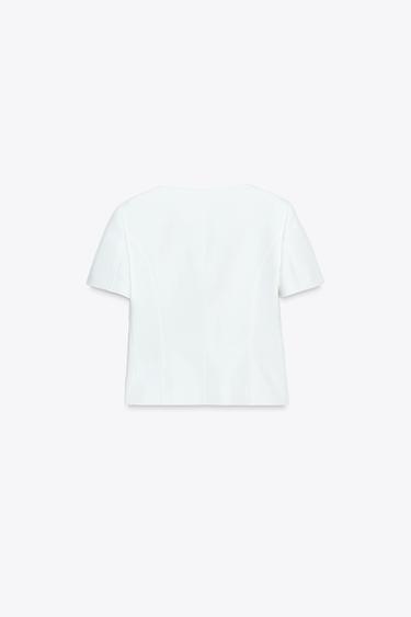 VESTE MANCHES COURTES ENCOLURE CARRÉE - Écru de Zara - Image 4