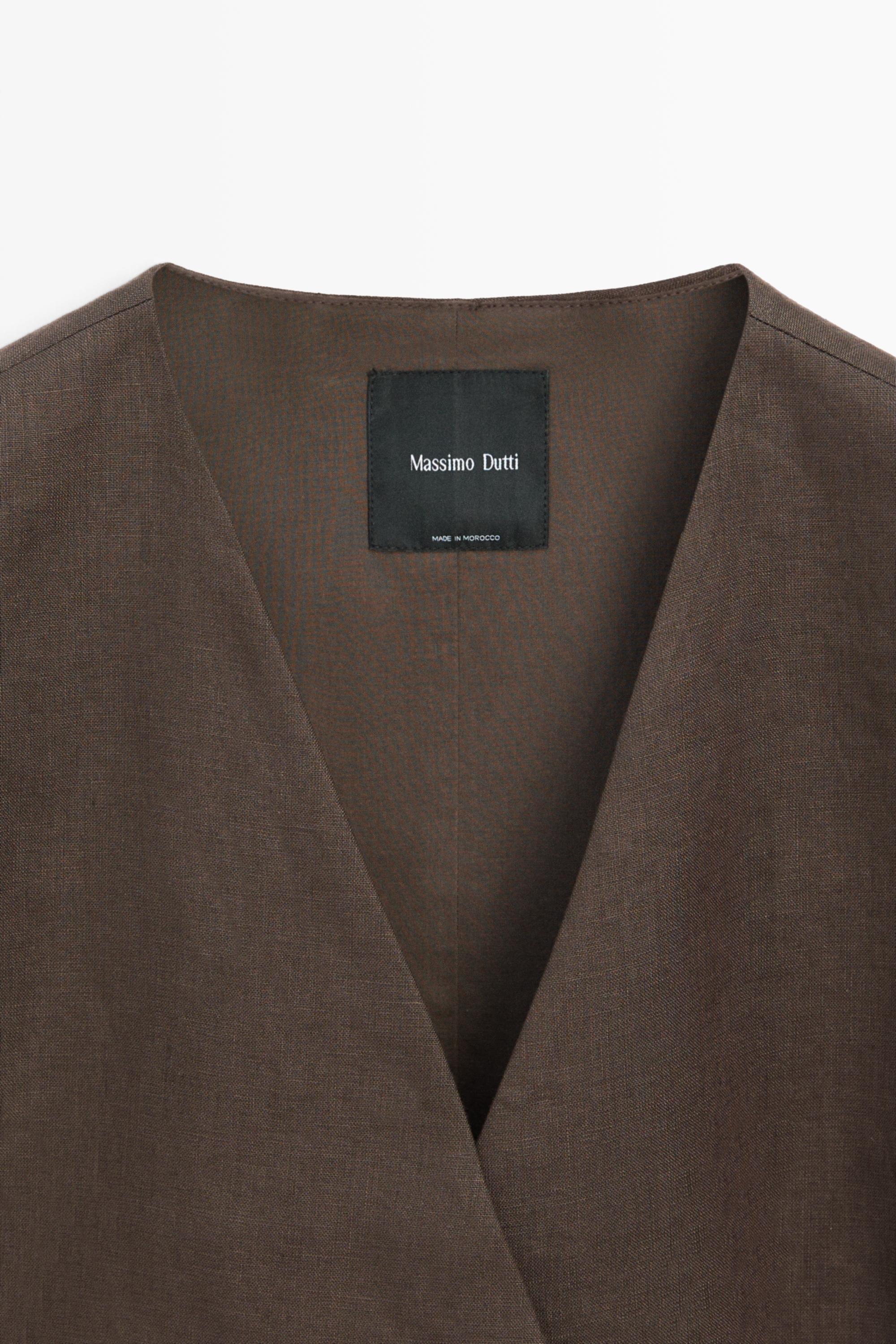 Linen blend waistcoat with wrap neckline
