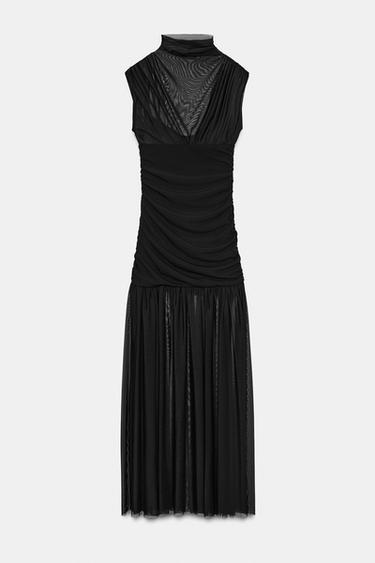 CONTRAST DRAPED MIDI DRESS - Black by Zara - Image 7