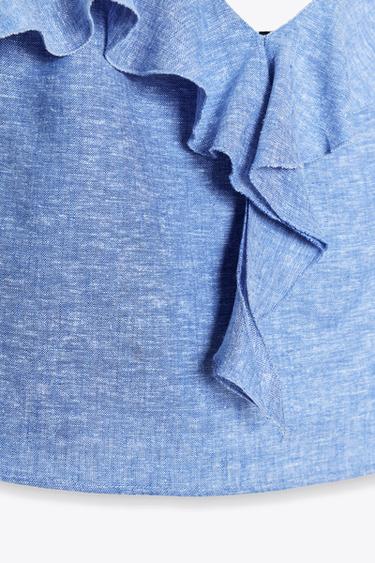 TOP À BRETELLES ET VOLANTS AVEC LIN - Bleu clair de Zara - Image 7