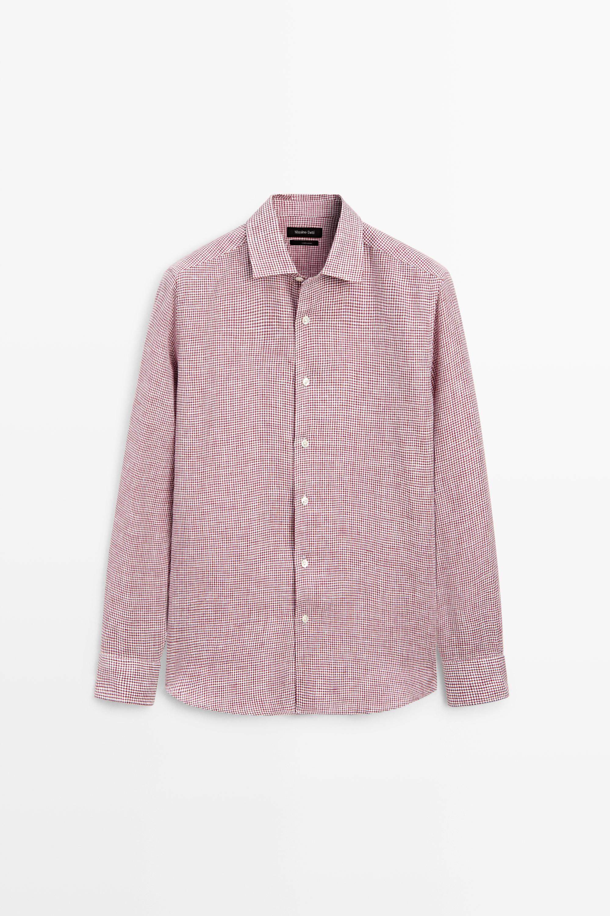 Chemise micro-carreaux regular fit 100 % lin