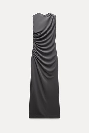 VESTIDO MIDI DRAPEADO - Plomo de Zara