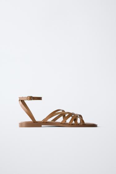STRAPPY LEATHER SANDALS - Brown by Zara - Image 0