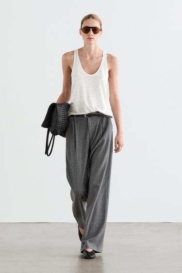 Zara Pinstripe wide-leg trousers - Anthracite Gray