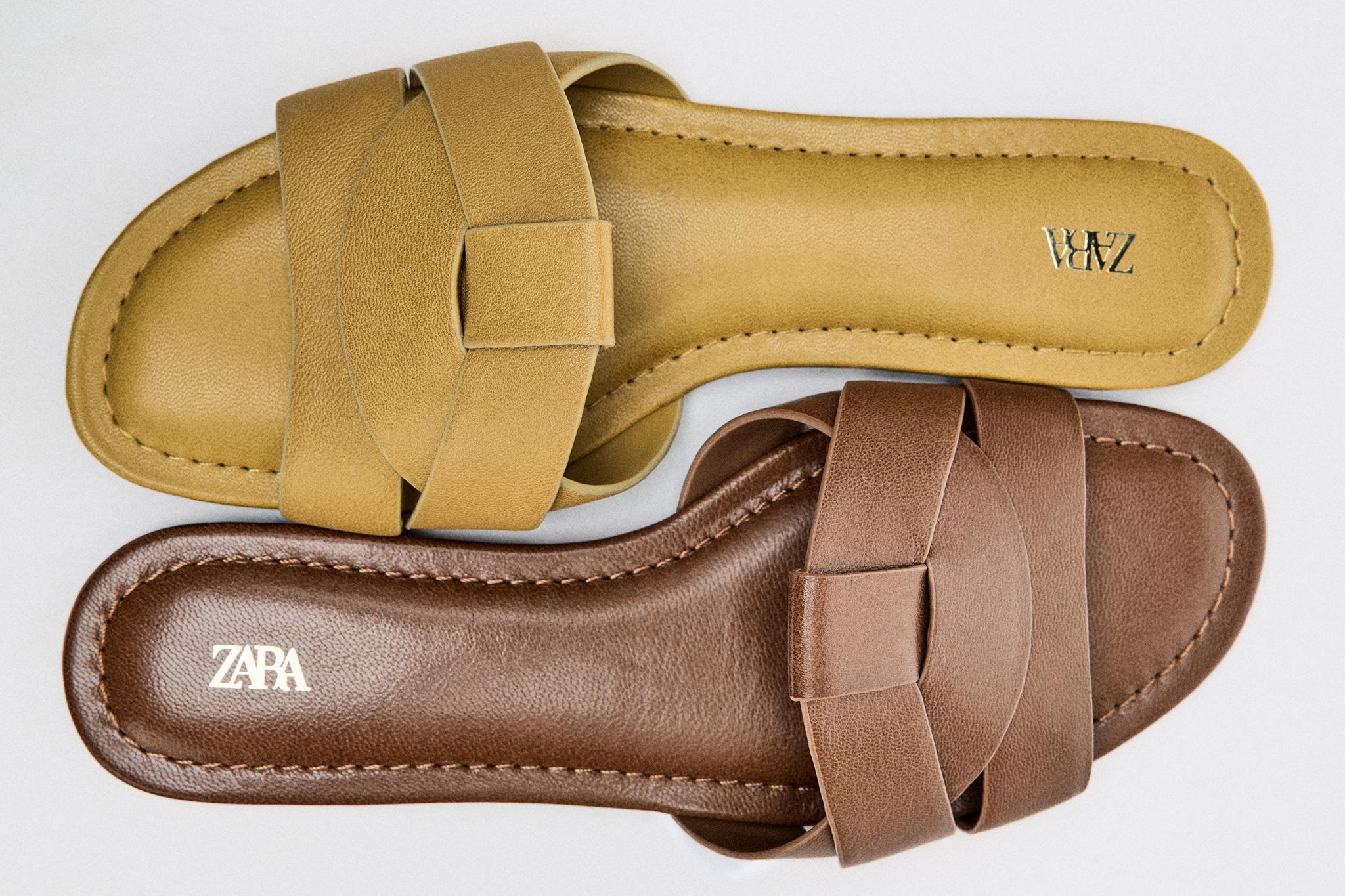 Женские сандалии Zara CROSSED FLAT LEATHER SANDALS — фото 6