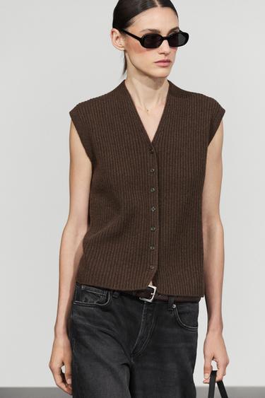 100% wool ribbed knit vest — Brown marl 2