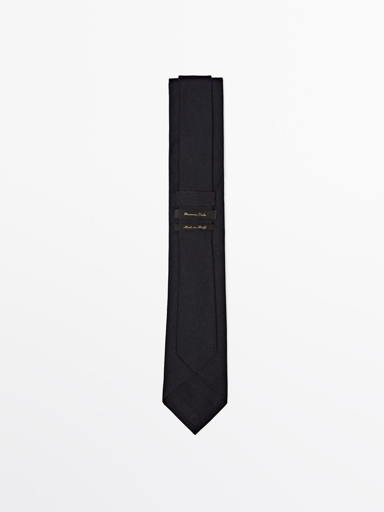Cotton and silk blend twill tie — Blue