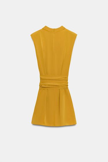 SHORT DRESS WITH TIE DETAIL AND SHOULDER PADS - Mustard by Zara - Image 3