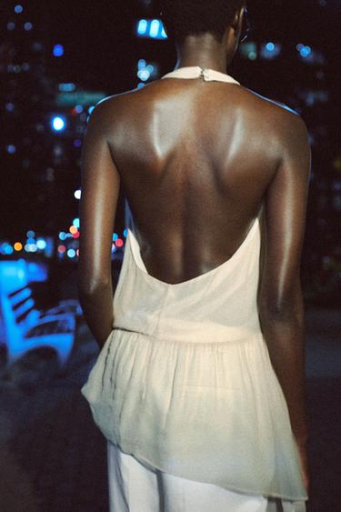 TOP DRAPÉ À POIS ZW COLLECTION - Marron / Écru de Zara - Image 3