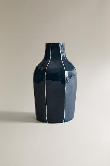 JARRA DE METAL COM LISTRAS IRREGULARES - Azul da Zara - Imagem 0