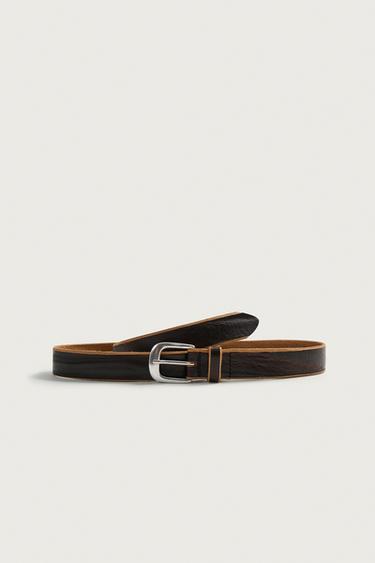 CONTRAST LEATHER BELT - Brown by Zara