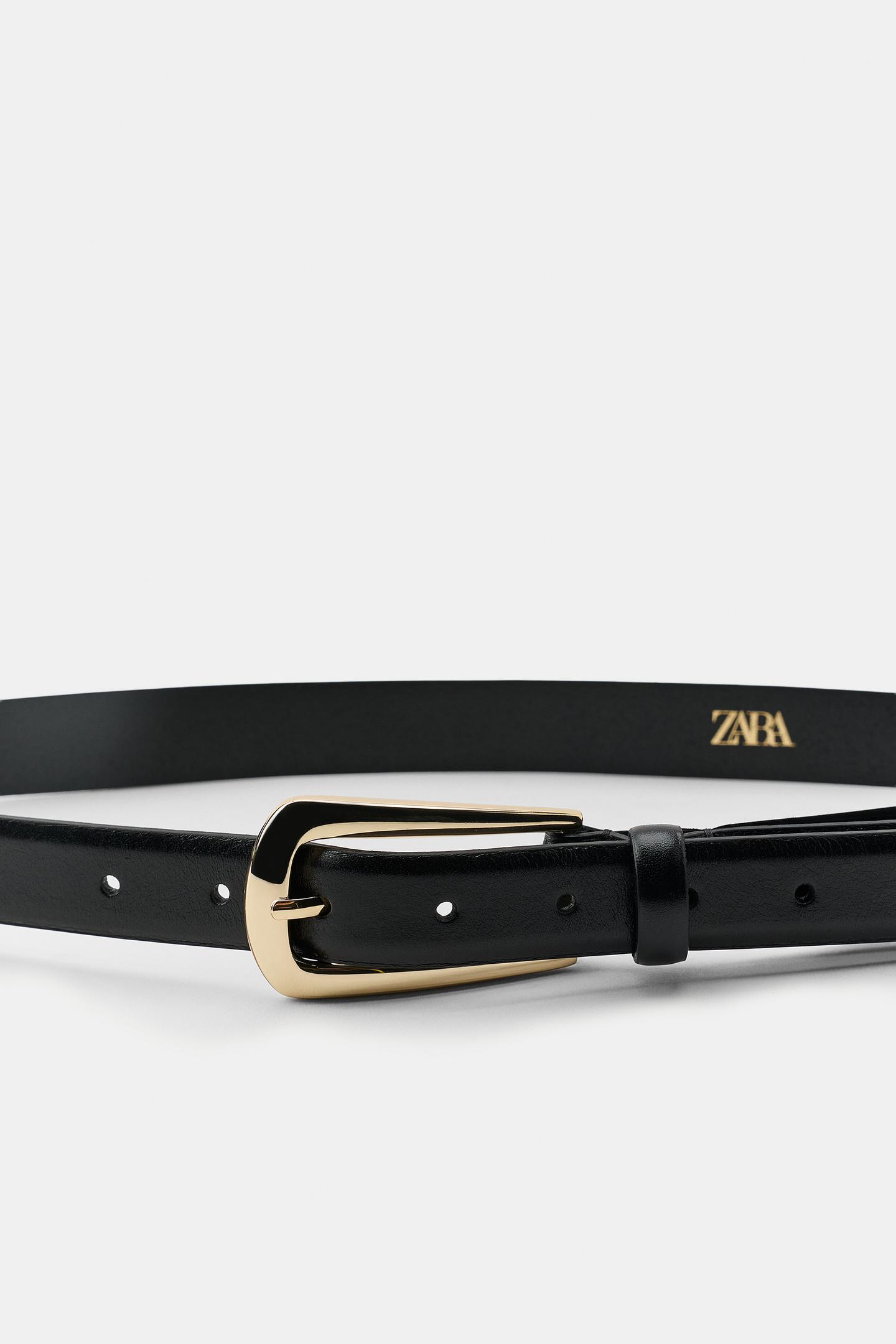 Женский ремень Zara 100% Leather Buckle Belt, цвет: Чёрный — фото 3