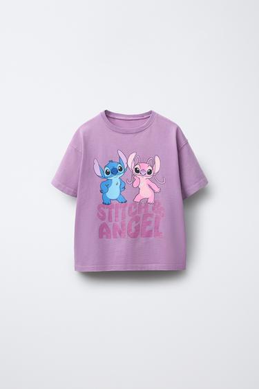 STITCH & ANGEL © DISNEY GLITTER PRINT T-SHIRT - Dark mauve by Zara