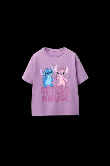 STITCH & ANGEL © DISNEY GLITTER PRINT T-SHIRT - Dark mauve by Zara - Image 0