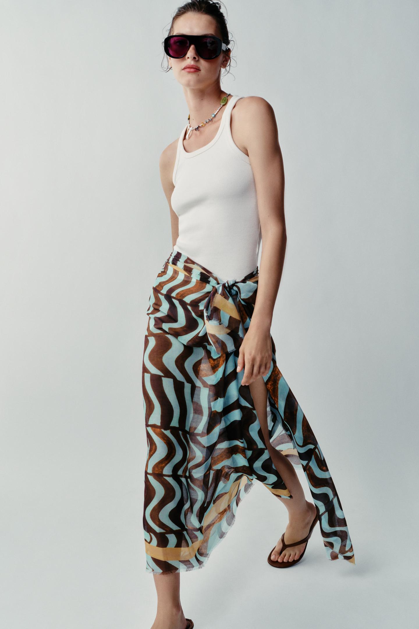 Женский шарф Zara Wave Print Modal Silk, цвет: Синий — фото 3