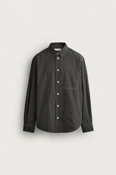 CONTRAST STITCH PLAID SHIRT — Black 1