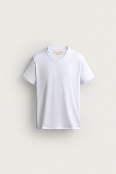SLIM FIT V-NECK T-SHIRT — White 1