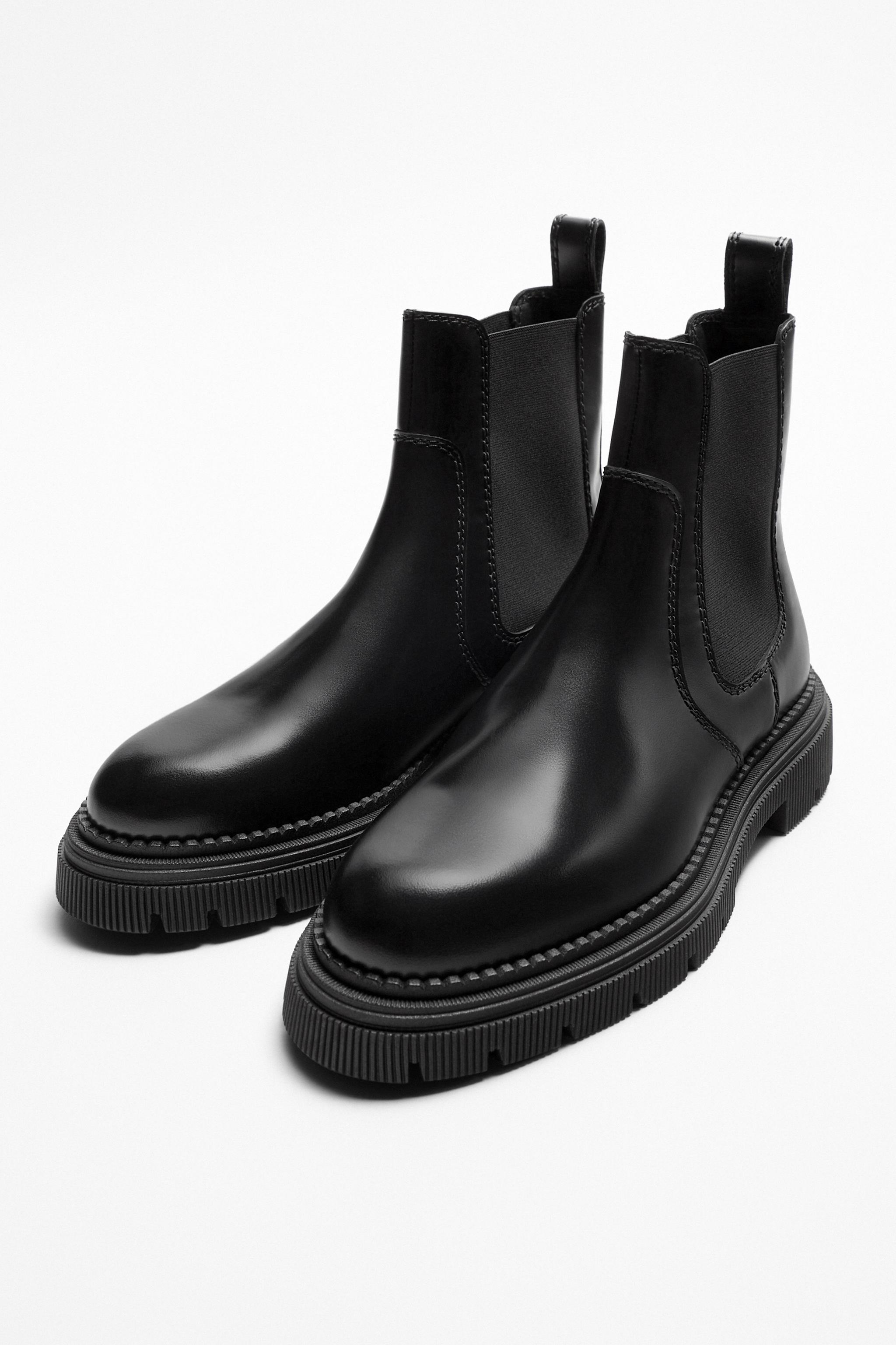 トラックソール リアルレザー ブーツ - ブラック | ZARA Japan
