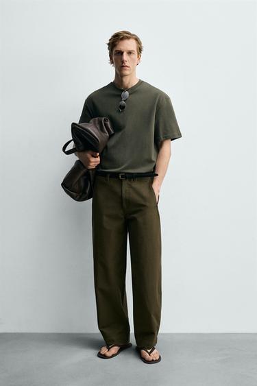 ТЕНИСКА СЪС СВОБОДНА КРОЙКА INTERLOCK /04 - Тъмно каки от Zara