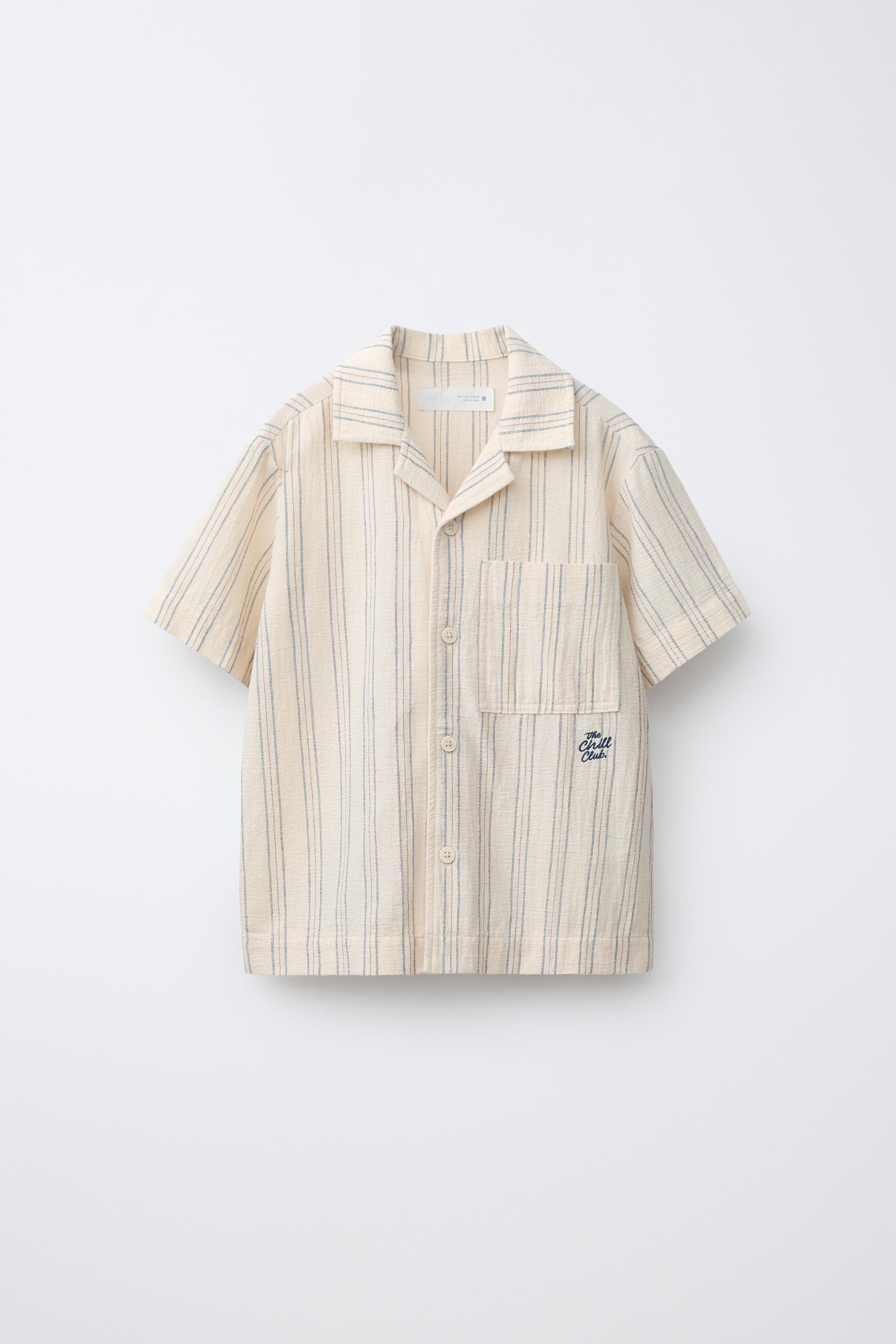 EMBROIDERED STRIPED SHIRT - Ecru | ZARA United States