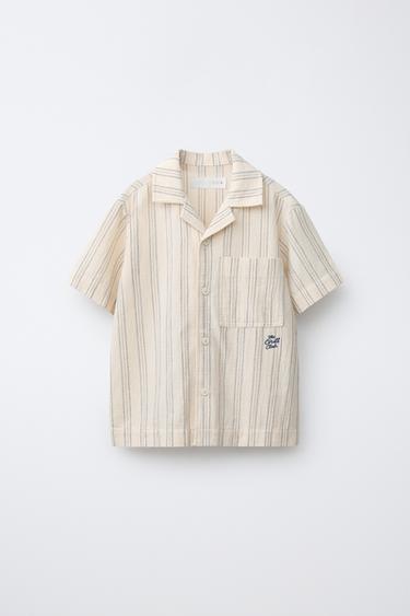 Zaras RANDIG SKJORTA MED BRODERI - Naturfärg
