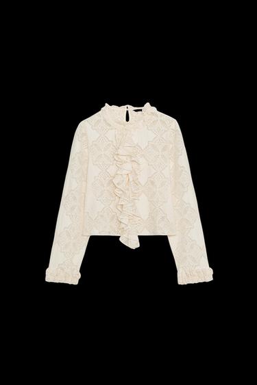 Zara RUFFLED ROMANTIC BLOUSE - Ecru