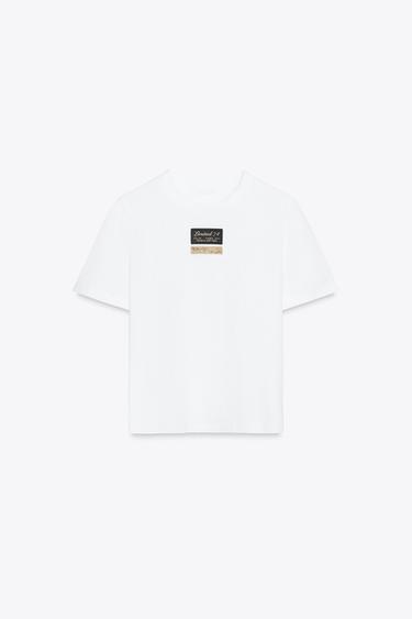 SHORT SLEEVE T-SHIRT WITH LABEL - White by Zara