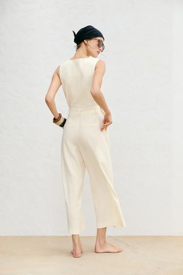 LINEN BLEND WAISTCOAT JUMPSUIT - Ecru by Zara - Image 5