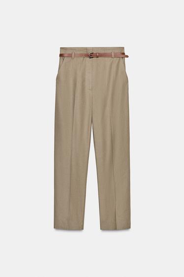 TROUSERS WITH BELT - Mid-green by Zara