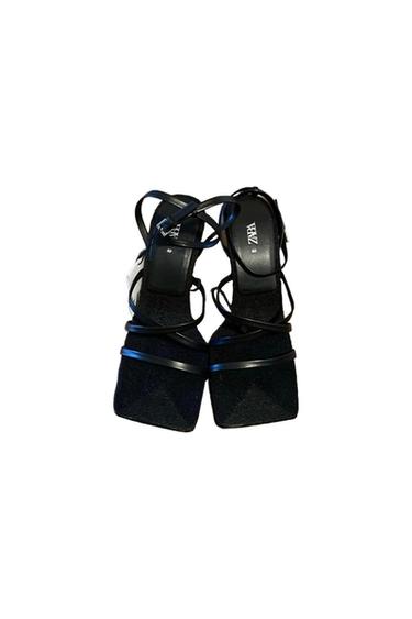 ZARA BLACK HEELED LEATHER SANDALS WITH JUTE INSOLE SIZE 40 US9