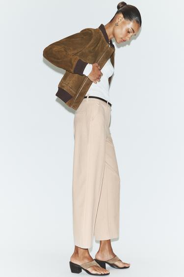 Zara STRAIGHT LEG BELTED PANTS - Beige