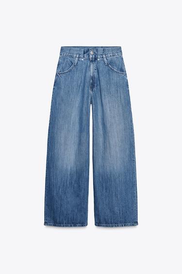 TRF ペーパーバッグ ハイウエストジーンズブルーZaraのTRF ペーパーバッグ ハイウエストジーンズ - ブルー 