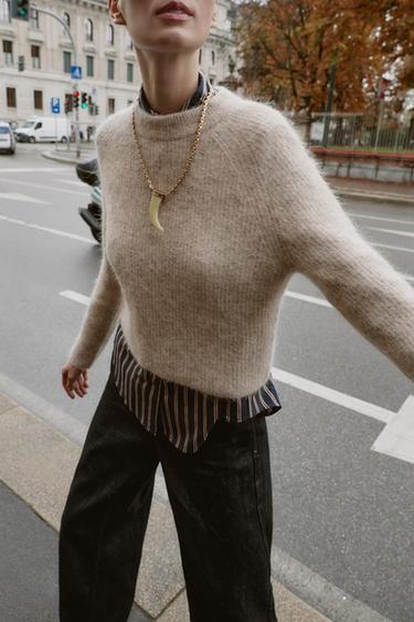PULL AVEC LAINE ET ALPAGA - Sable / Chiné de Zara - Image 2