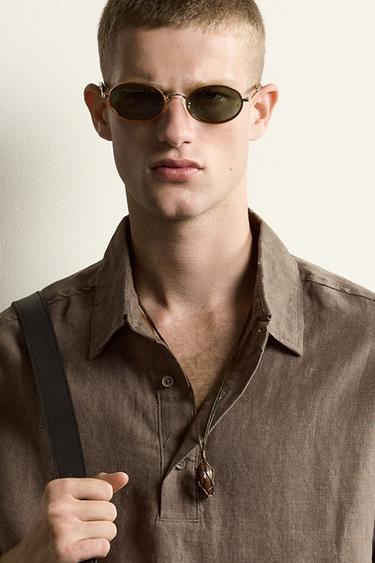 BOXY FIT 100% LINEN POLO SHIRT - Brown / Taupe by Zara