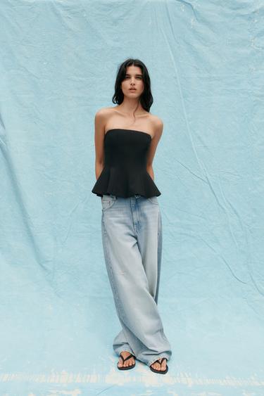 PEPLUM BANDEAU TOP - Black by Zara