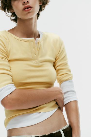 HENLEY T-SHIRT - Yellow by Zara