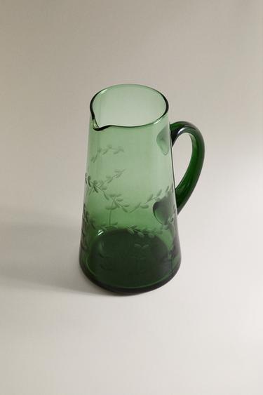 GLASS CHRISTMAS LEAF JUG - Green by Zara - Image 1