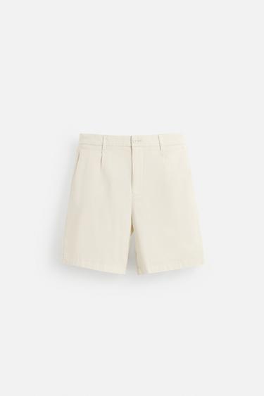 PLEATED REGULAR FIT BERMUDA SHORTS - Oyster-white by Zara