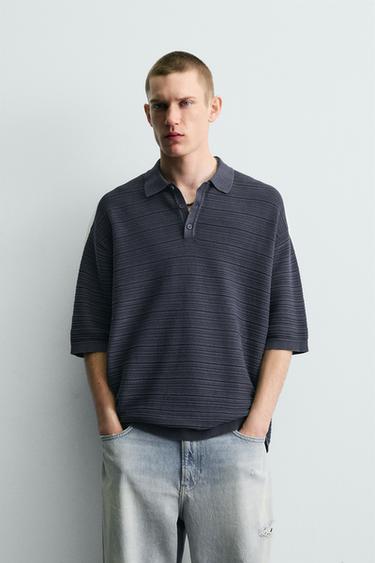 ПОЛО RELAXED FIT ИЗ СТРУКТУРНОГО ТРИКОТАЖА С ЭФФЕКТОМ ПОТЕРТОСТИ — МОРСКОЙ СИНИЙ от Zara