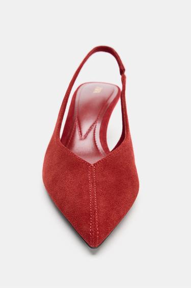 LEATHER SLINGBACK HEELS - Red by Zara - Image 5