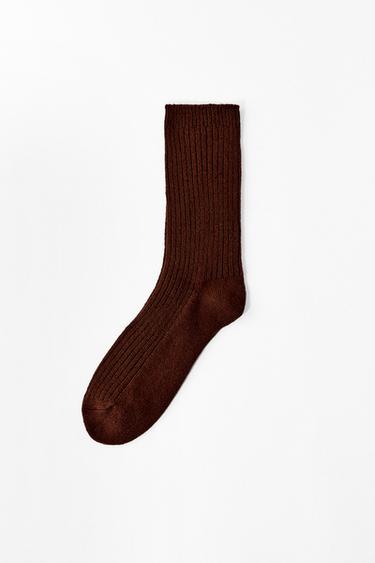 Zara REBRASTE ČARAPE OD VISKOZE – Smeđa