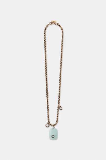 METALEN KETTING MET STEEN EN SIERSTEENTJES - Oud goud van Zara