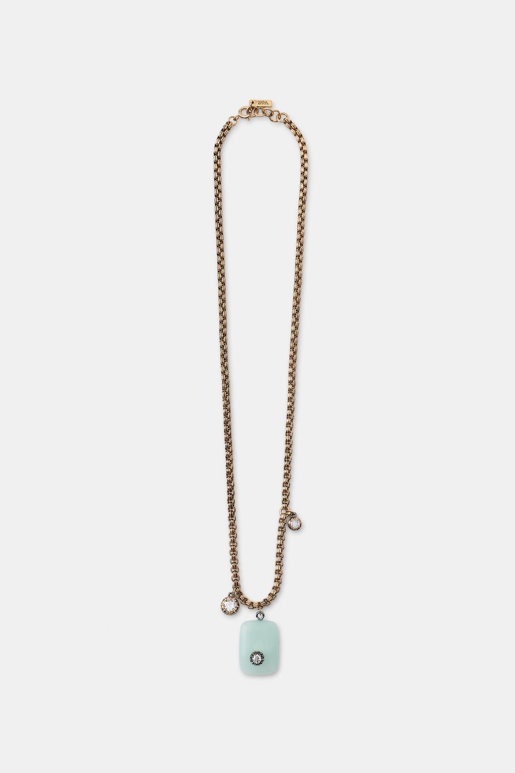 Metallic Stone And Rhinestone Necklace
