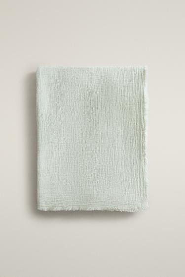 COTTON BLANKET WITH FRINGING — Washed green 1