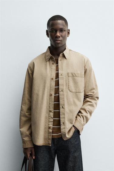 Zara WASHED TWILL TEXTURED SHIRT - taupe brown