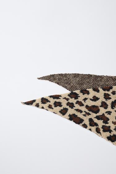 TRIANGULAR KNIT ANIMAL PRINT SCARF - Brown by Zara - Image 1
